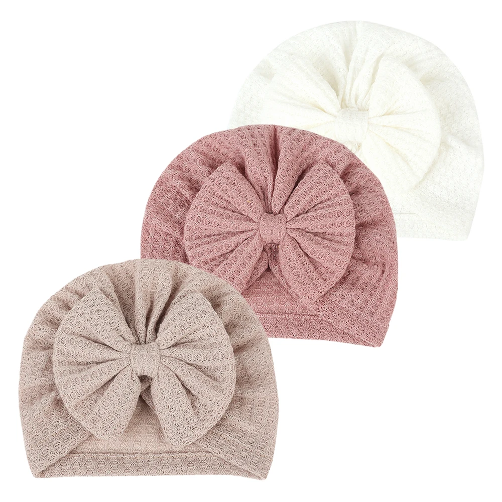 

Solid Color Newborn Baby Hat Waffle Knitted Bowknot Bonnet Baby Girl Turban Hats Soft Infant Beanies Caps Toddler Headwraps