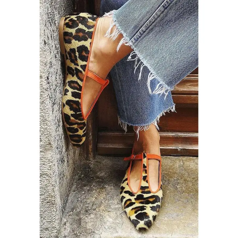 

2023 Spring Comfortable Flat Mules Shoes Faux Suede Leopard Print Shallow Mouth Casual Pointed Toe Women Shoes Dropshopping