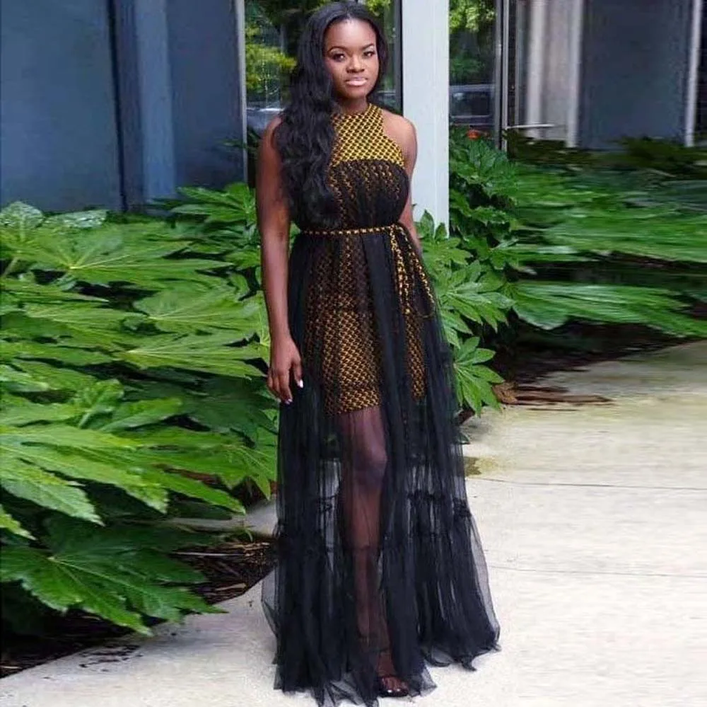 

New Women Maxi Dress Patchwork Mesh See Through A Line Party Dress Nightclub African Female 2022 Summer Print Dress