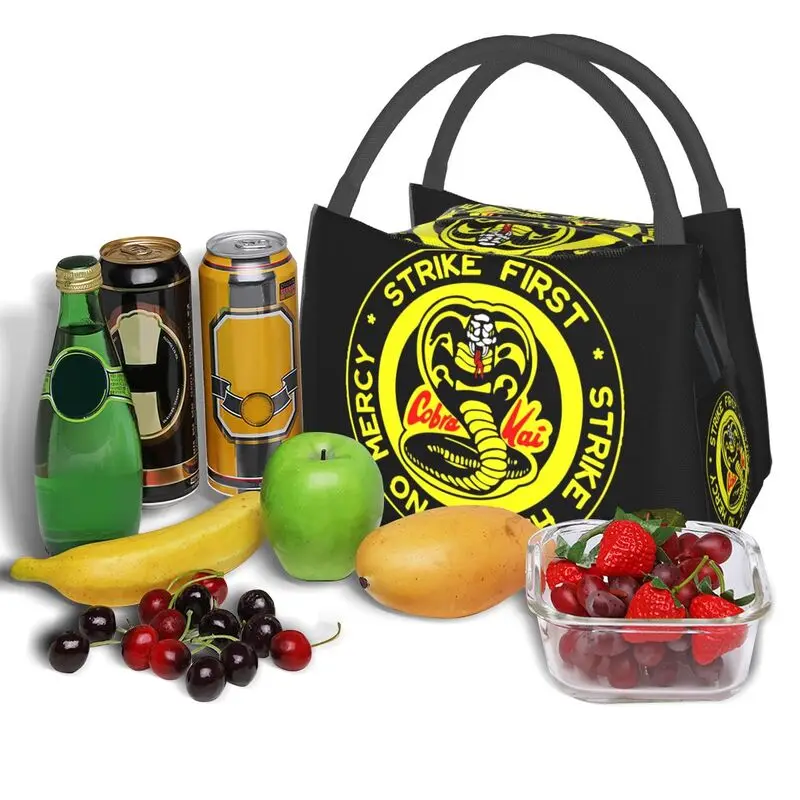 Cobra Kai Insulated Lunch Tote Bag for Women Strike First Strike Hard No Mercy Resuable Cooler Thermal Bento Box Work Travel images - 6