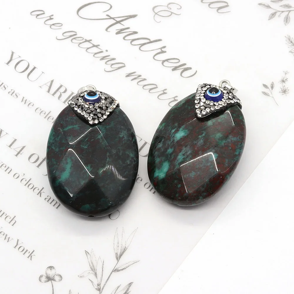 

Hainan Pine Pendant Natural Stone 30x45mm Inlaid Rhinestone Devil's Eye Fashion Jewelry Charms DIY Necklace Earrings Accessories