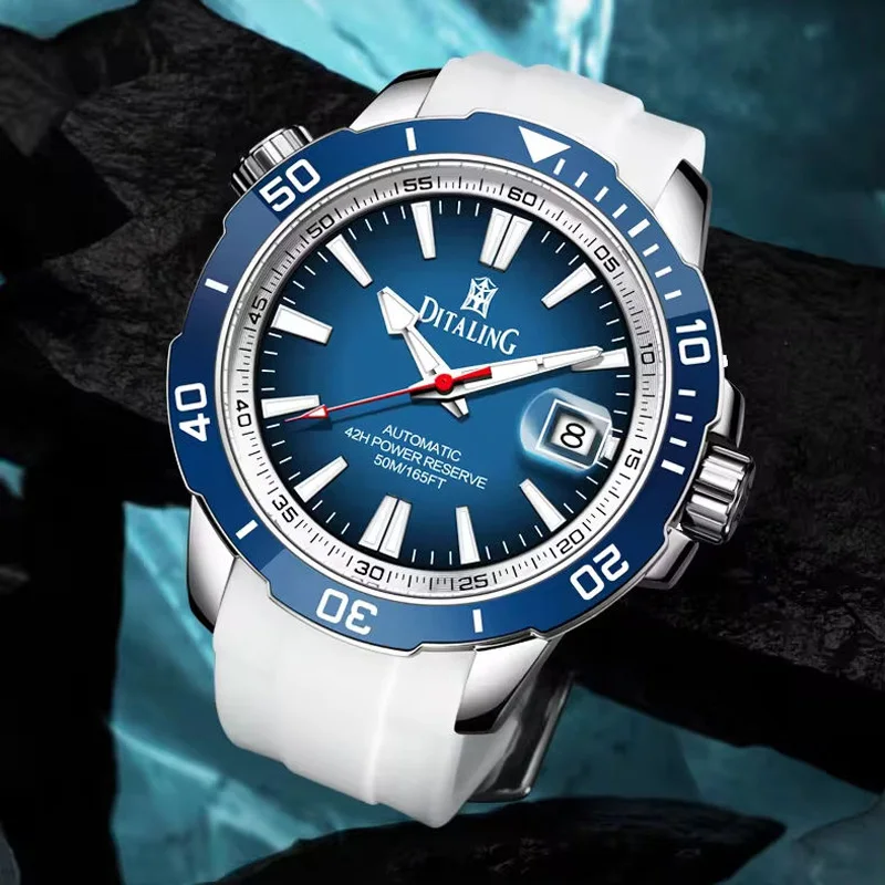 Mark Fairwhale DITALING Мужские наручные часы из нержавеющей стали с резиновым ремешком