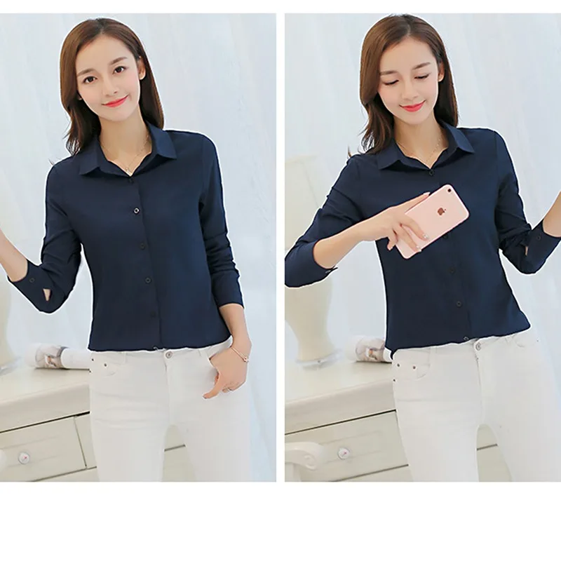 

Autumn Fashion Button Up Shirt Blouse Women Solid Color Lady Long Sleeves Female Loose Street Shirts