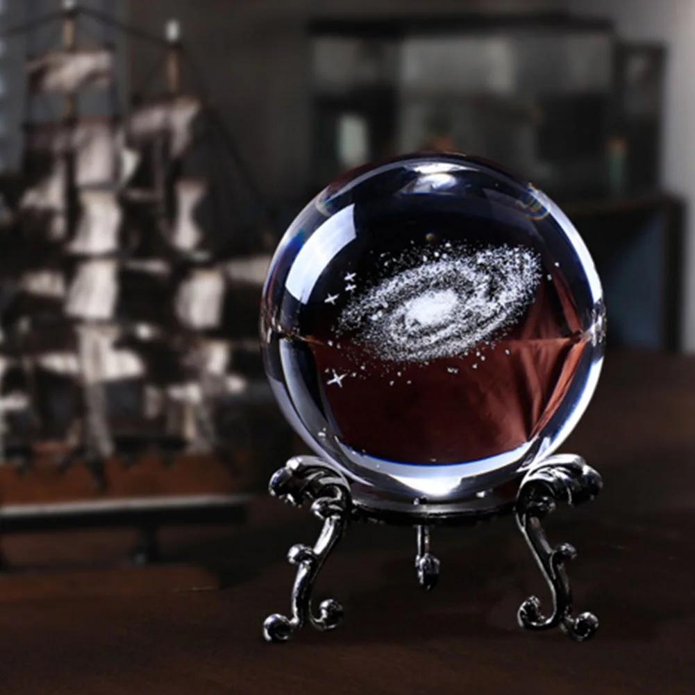 

6cm 3D Gift Clear Engraved Solar System With Base Home Crystal Ball Planets Model Sphere Desktop Decoration Craft Miniature