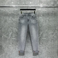 paris h luxury brand jeans mens baggy straight stretch mid waist trousers summer grey washed retro fashion casual denims