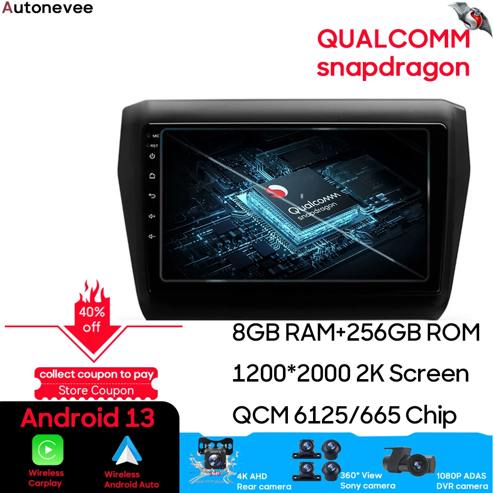 

Qualcomm Snapdragon Android 13 для Suzuki Swift 5 2016 - 2020 Автомобильное радио Мультимедийный видеоплеер GPS-навигация Задняя камера