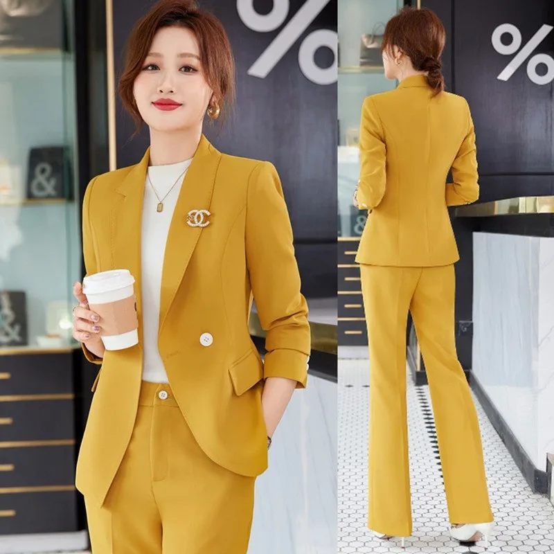 High Quality Autumn Winter Formal Ladies Blazer Women Business Suits with Sets Work Wear Office Uniform 4XL Size Pants Jacket