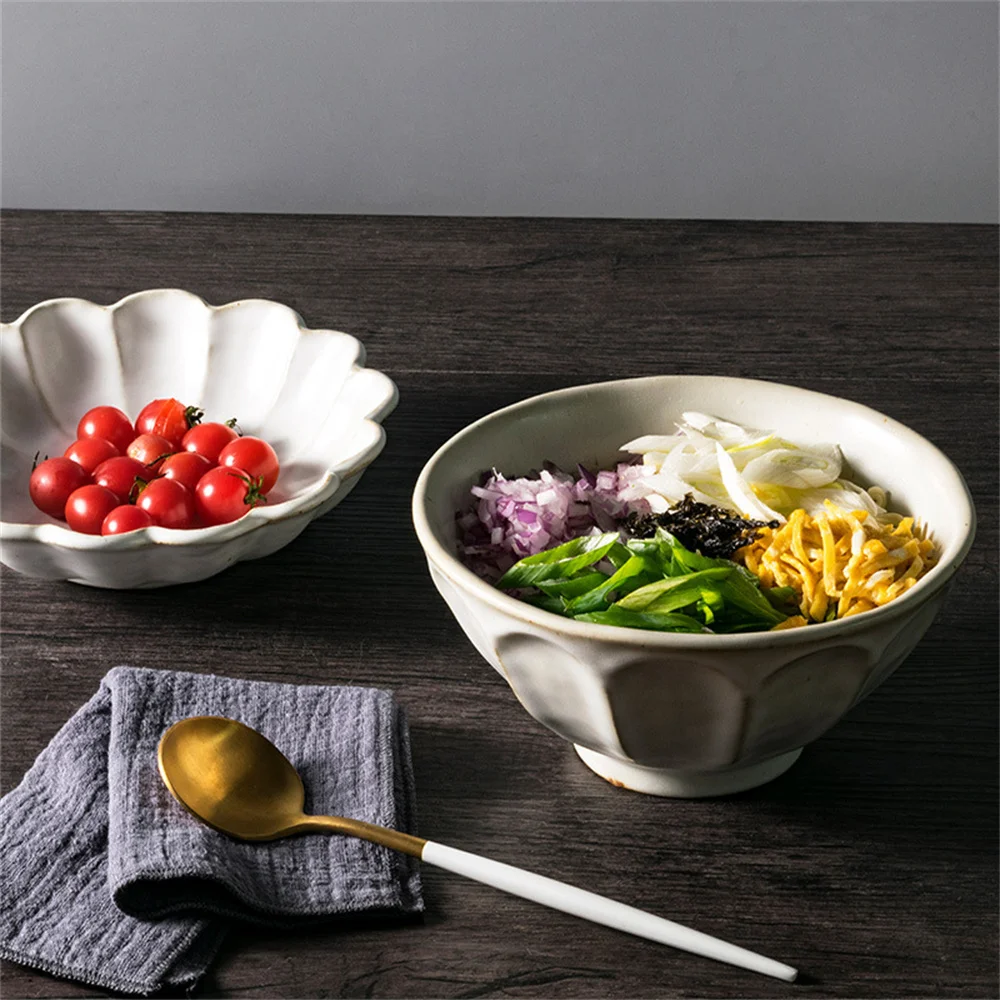 

Dish Retro Chinese Style Tableware Decorative Household Plate Table Decoration Dinnerware Ceramic Bowl Coarse Pottery Bowl