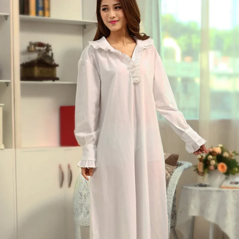 Винтажные ночные рубашки ночная рубашка из чистого хлопка викторианская белая