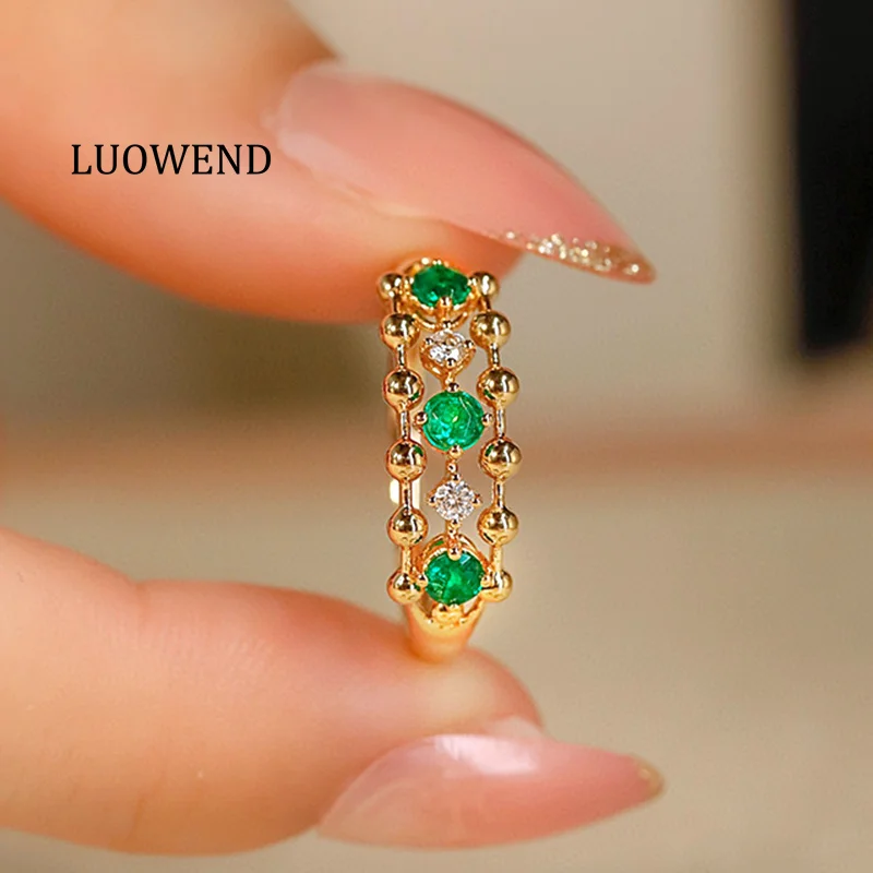 LUOWEND 18K кольца из желтого золота в романтическом стиле блестящие бриллианты