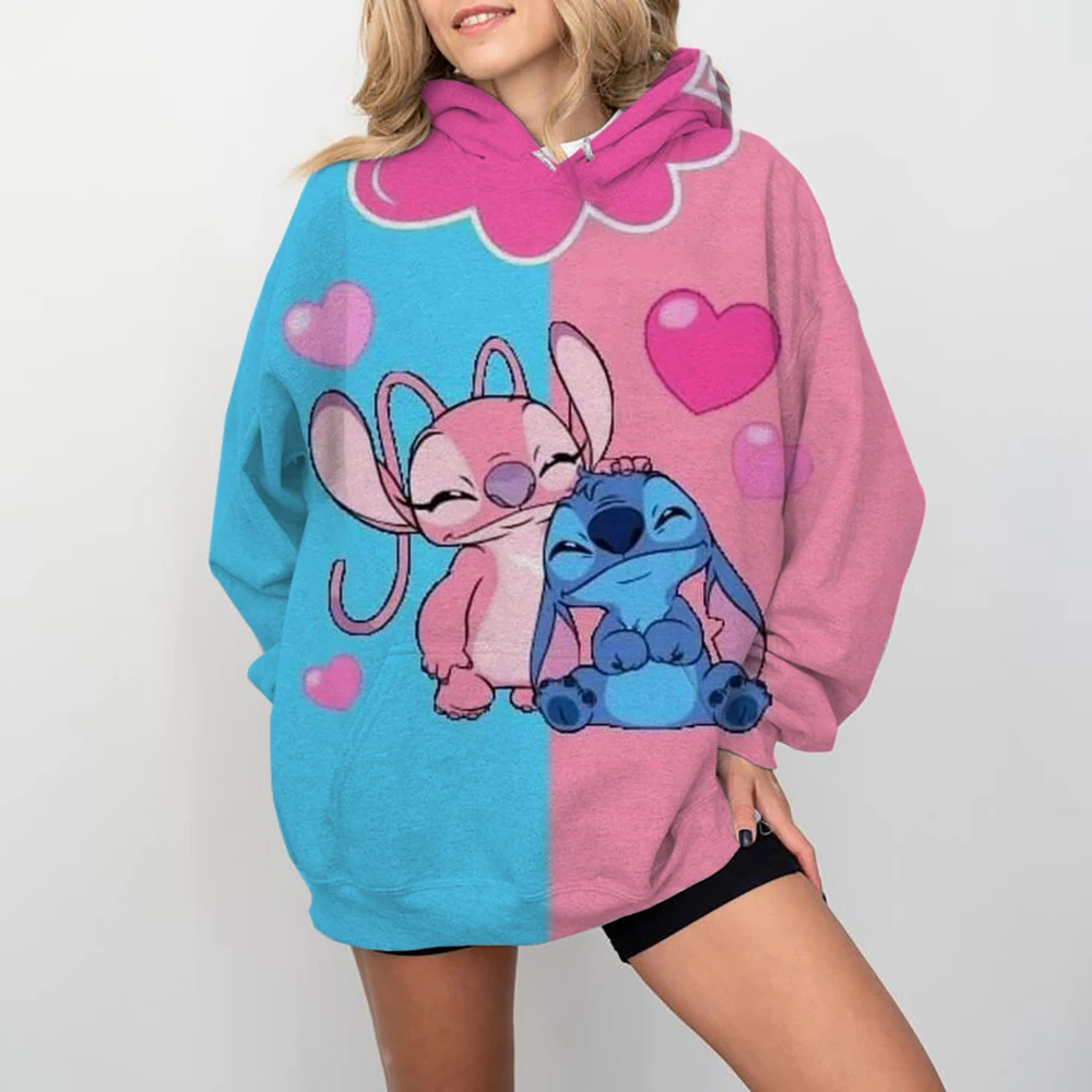 Disney Stitch cartoon print Hoodie Women Aesthetic Hoodies Unisex Album Print Pullovers Sweatshirts Korea