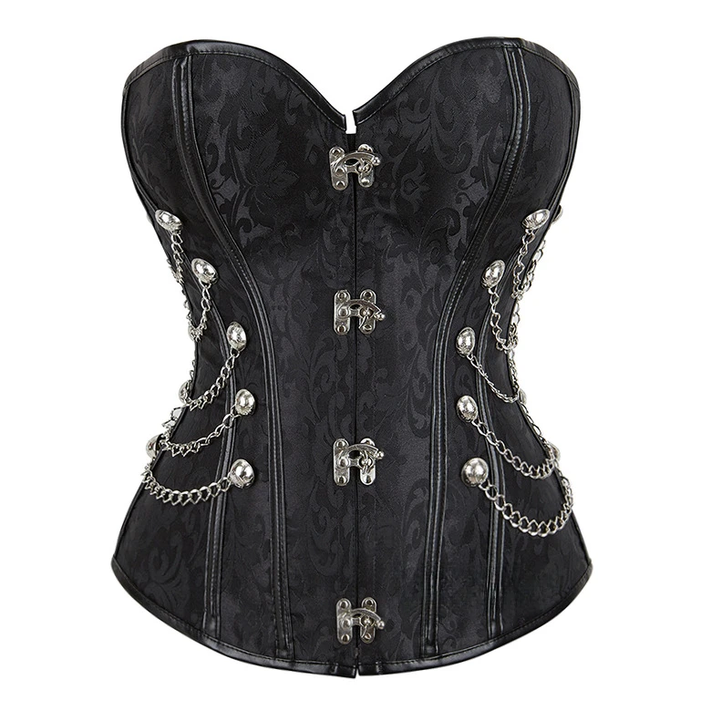 

Gothic Women's Waist Clip 12 Steel Bones Drawstring Shaping Corset Tops with Metal Zipper Punk Clothes Gothic Clothes Women