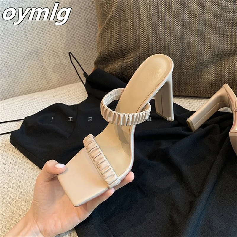 

2022 summer new sandals women's one word with square head thick heel sandals slippers wear fairy style sexy high heels