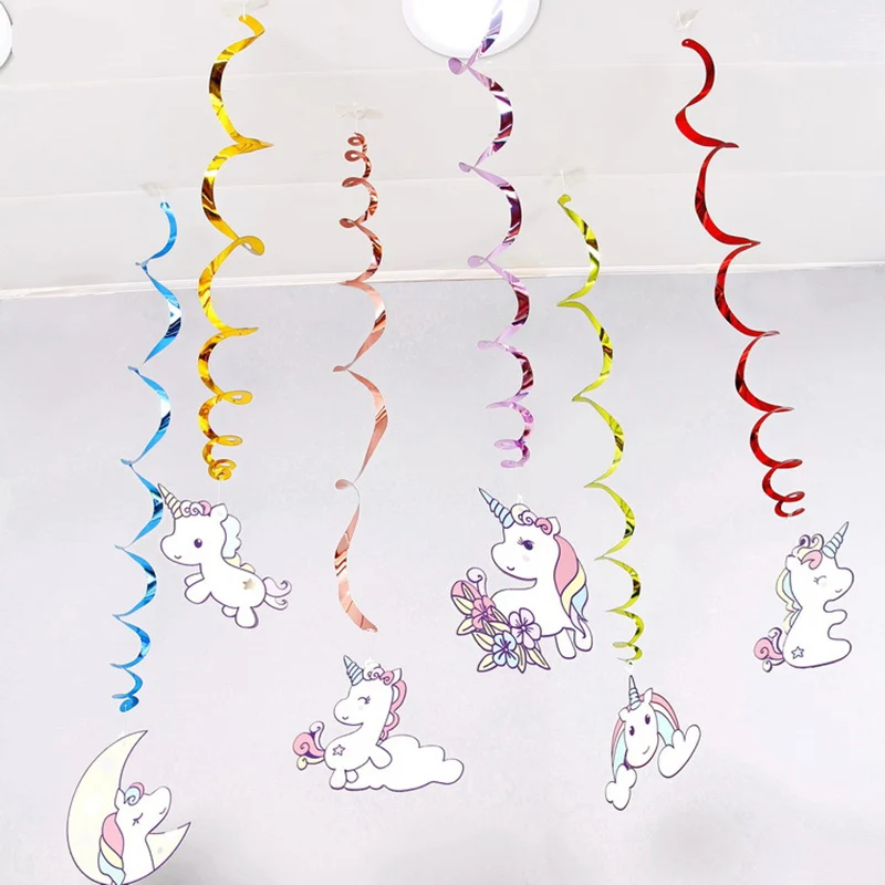 

6pcs/pack Unicorn Birthday Party Decorations Kids Unicorn Party Supplies Spiral Party Children Cartoon Unicorn Party Ornaments