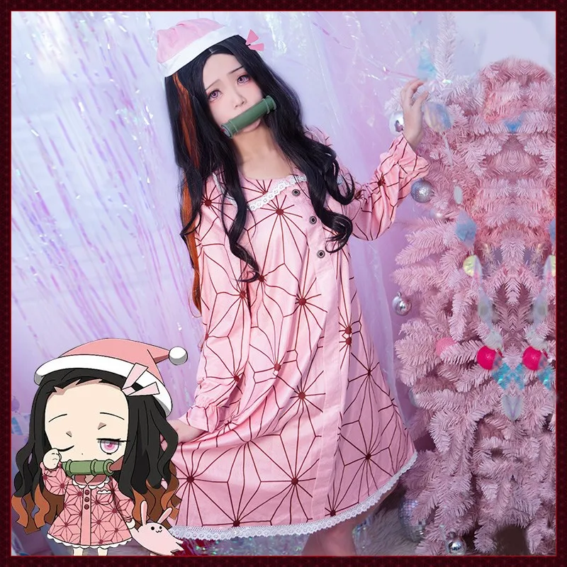 

Anime Demon Slayer Kamado Nezuko Cosplay Costume Pajama Dress Christmas Skirt