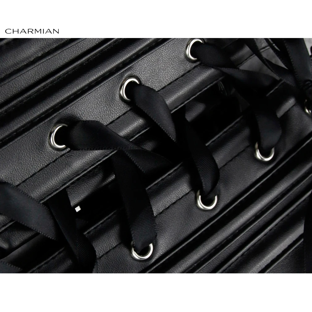 Charmian Women Steampunk Gothic Leather Costume Shoulder Jacket Shrug Armor Black High Neck Rivet Corset Shrug Halloween Costume