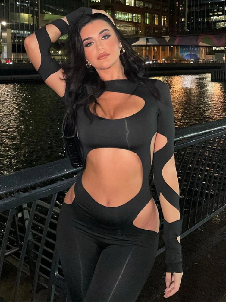 

Женский облегающий укороченный комбинезон Sunny с длинным рукавом, привлекательная спортивная одежда, уличная одежда Y2K, одежда сезона осень-...