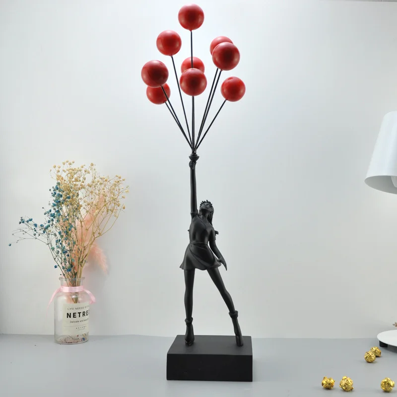 

New Banksy Balloon Girl Resin Sculptures Figurines Flying Balloon Girl Statue Home Decoration Luxury Living Room Desk Decor Gift