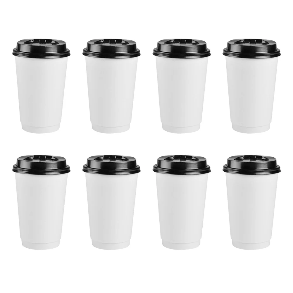 

50 Coffee Cups Insulation Double-layer Paper Cups Takeaway Cup with Lid for Cafe Restaurant