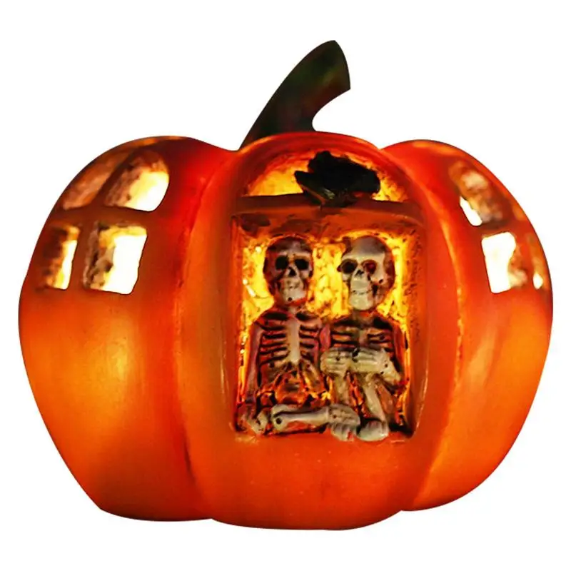 

Halloween Pumpkin Lights Warm Lights Skeleton Table Lamp Resin Warm Lights Photo Props Flameless Lantern For Halloween