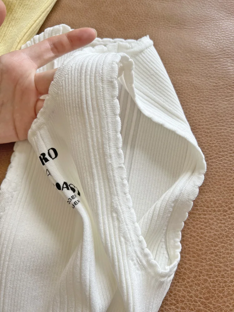 

High Quality Elastic Pit Stripes Crescent-edge Vest 2 Colors Women Tank Top