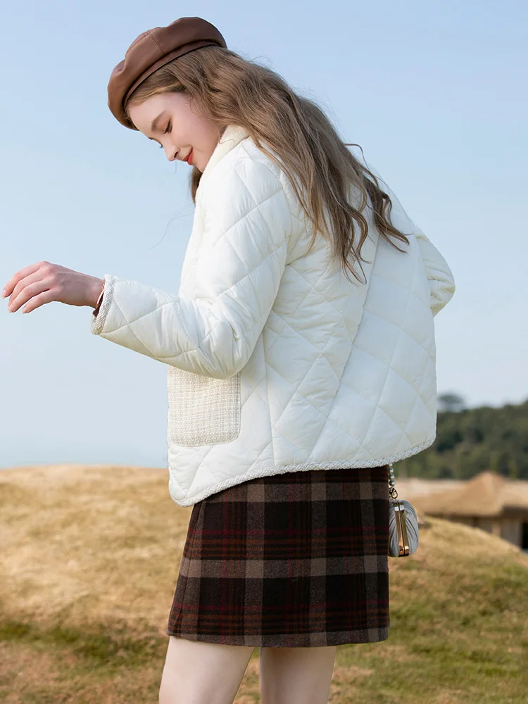 I BELIEVE YOU Winter Coat for Women 2022 New Outwears Single Breasted Plaid Quilted Jackets Gentle Warm Short Parkas 2224154514