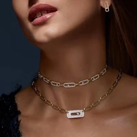 hibride fashion micro pave cz pin link chain choker necklace pendants for women bridal engagement party jewelry bijoux femme p87