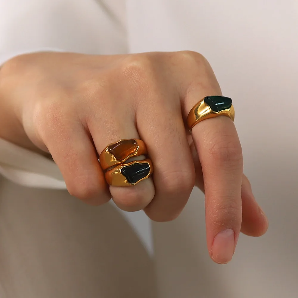 

Personalized Index Finger Vintage Ring Palace Style Women's Special-Interest Design Stainless Steel Inlaid Green Natural Stone