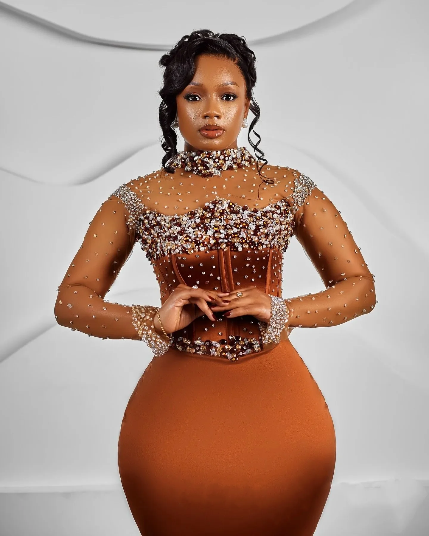 Платье NoEnName_Null оранжевое атласное макси