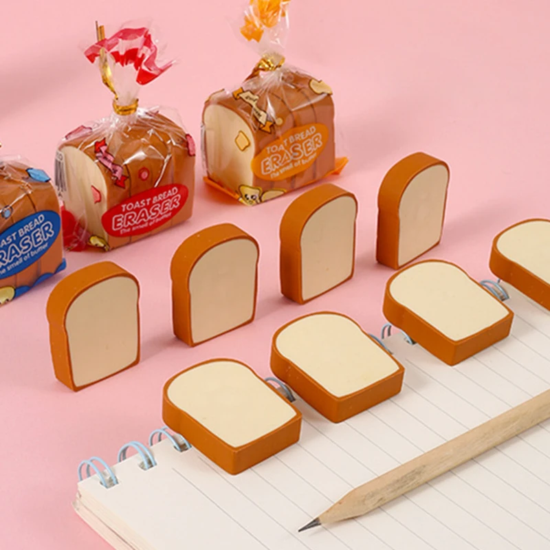 

Random Cute Simulation Toast Bread Eraser Creative Student Writing Drawing Rubber Pencil Eraser Funny School Supplies Stationery