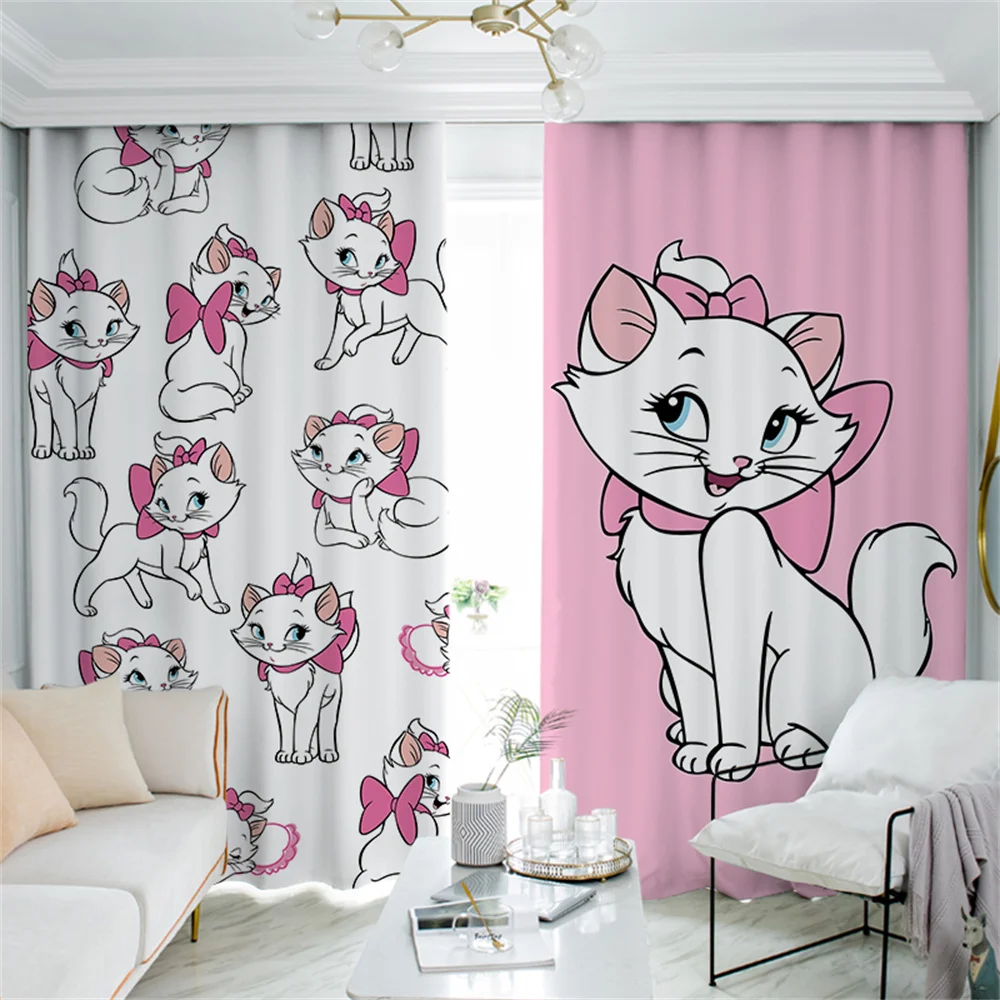

Cartoon Cute Pink Cat Bow Animal Free Shipping Window Curtains For Living Room Kids Bedroom Bathroom Kicthen Door Home Decor2Pcs