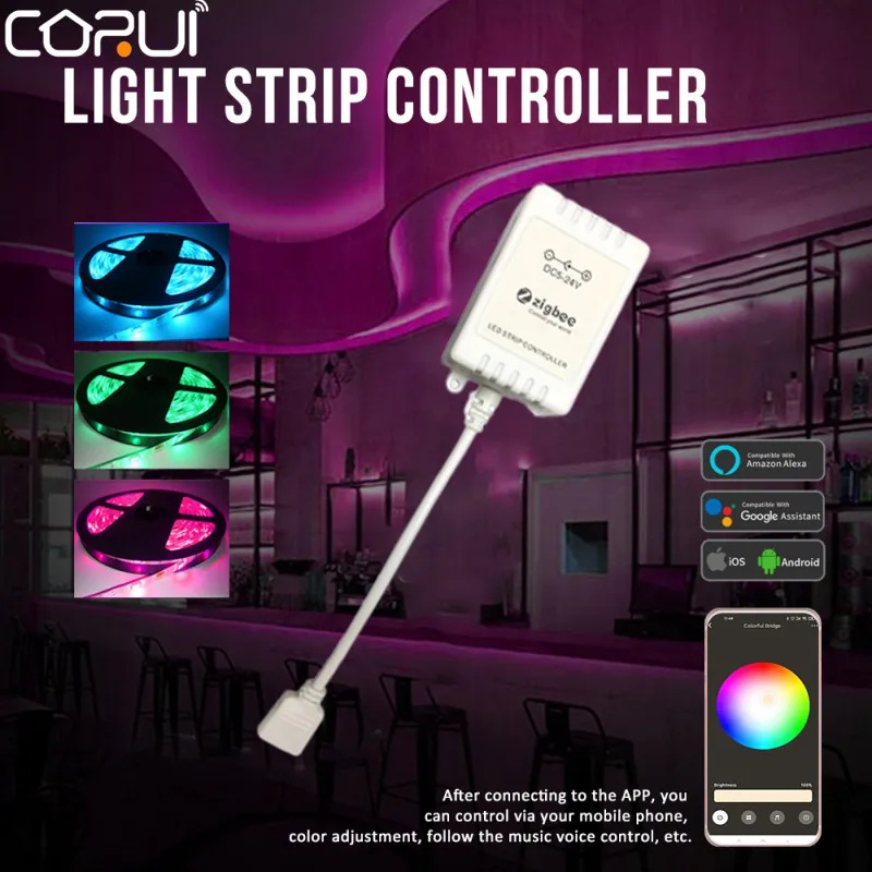 

Умный контроллер лампы CORUI Tuya Zigbee RGB Голосовое управление приложение управление диммер поддержка Amazon Alexa Google Home IFTTT умный дом