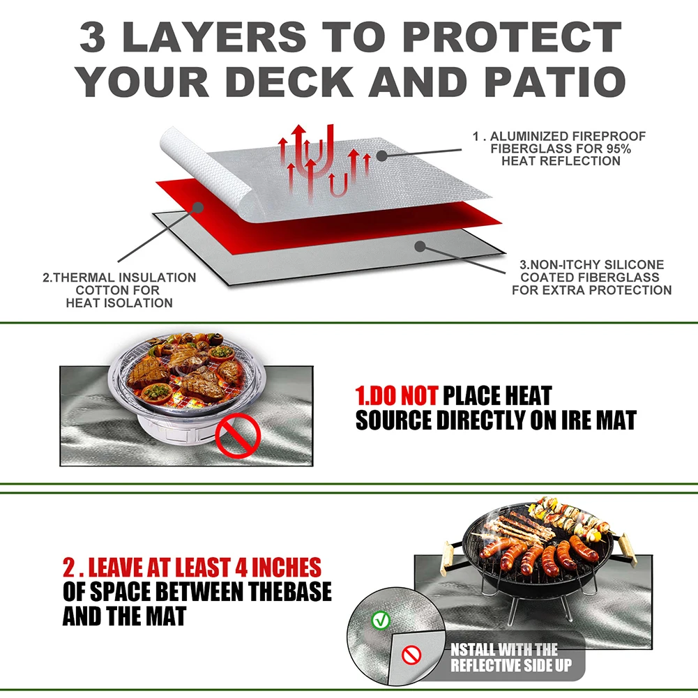 

BBQ Fire Mat 2 Layers Composite Heat-resistant Fabric Fireproof Heat Resistant Mat Deck Patio Outdoor Floor Cooking Supplies