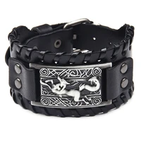 nordic celtic wolf bracelet mens leather wide bracelet viking jewelry factory outlet