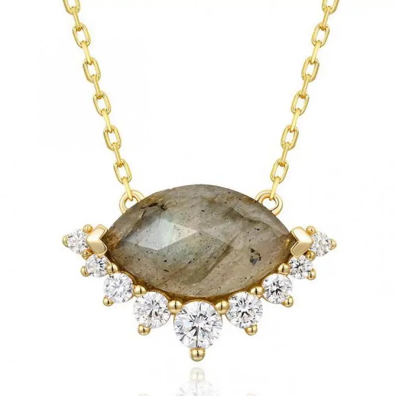

Natural Labradorite Necklace S925 Sterling Silver 9k Gold Plated Zircon Labradorite Crystal Gemstone Eye Pendant Necklaces Women