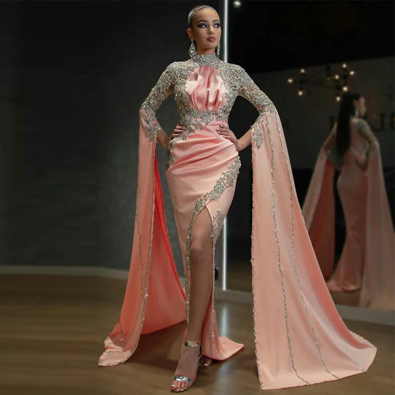 

2022 Dress Turtleneck Long Sleeve Long Slit Irregular Evening Dress summer dress