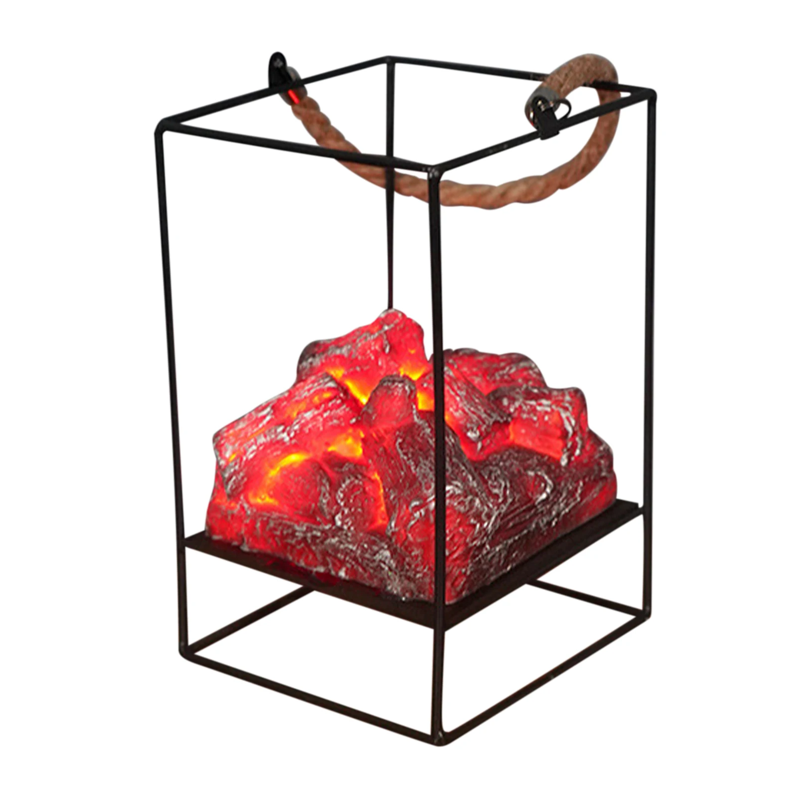 

Living Room Indoor Outdoor LED Lantern Home Decor Ornament Patio Iron Simulated Fireplace Portable Night Lamp Charcoal Flame