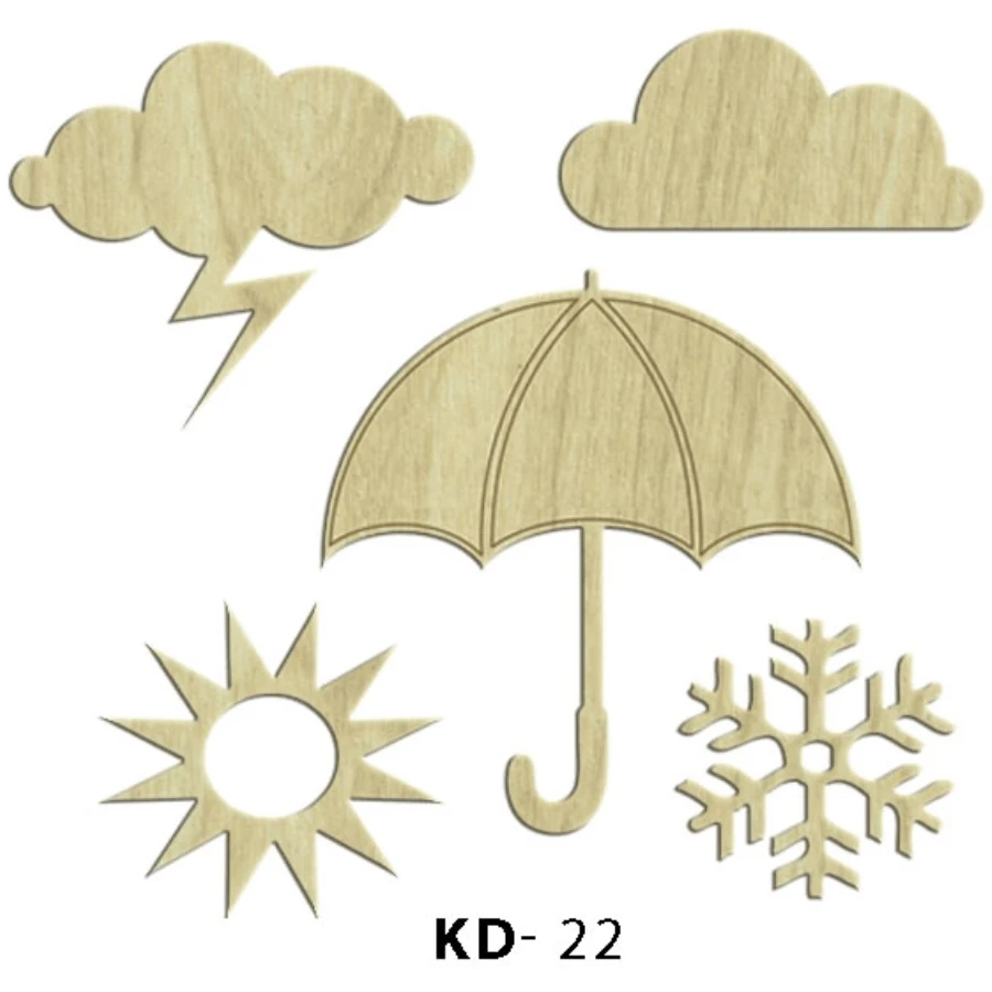 KD22 cloud, snow, umbrella 5 pcs Set wooden package ornament