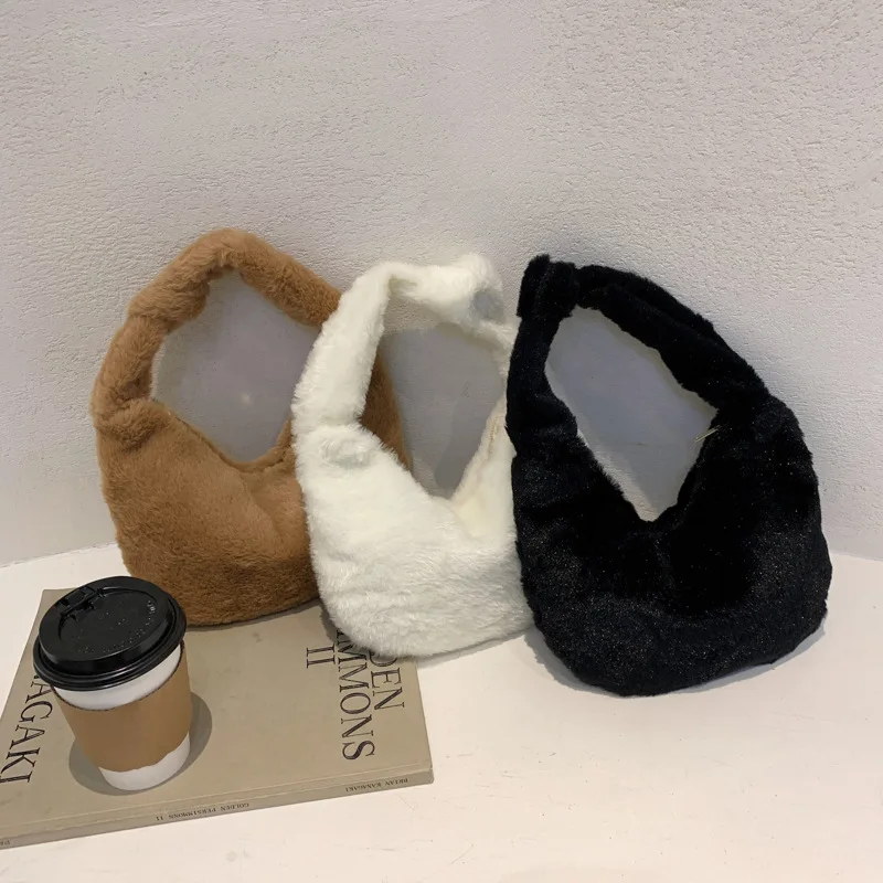 

Women's Bag Solid Color Shoulder Bags Plush Underarm Bags Fluffy Handbag Slittle Bag Messenger Bags Purses Bolsos De Señora