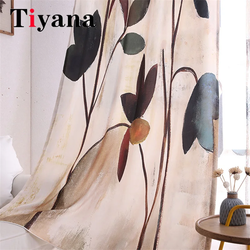 

Retro Beige Cotton Linen Printing Curtains Pastoral Grass Living Room Balcony Window Drapes For Bedroom Sheer Tulle Curtains