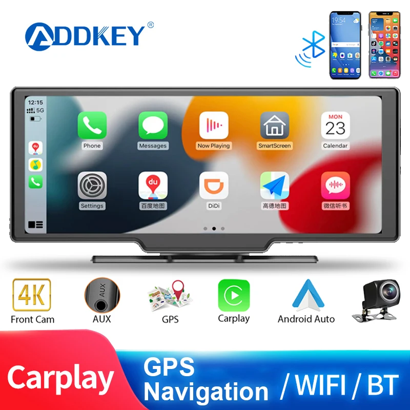 ADDKEY 10.26 Inch Car DVR 4K 3840*2160P GPS Carplay&Android Auto Dash Cam Dashboard GPS Navigation 5G WIFI Driving Recorder