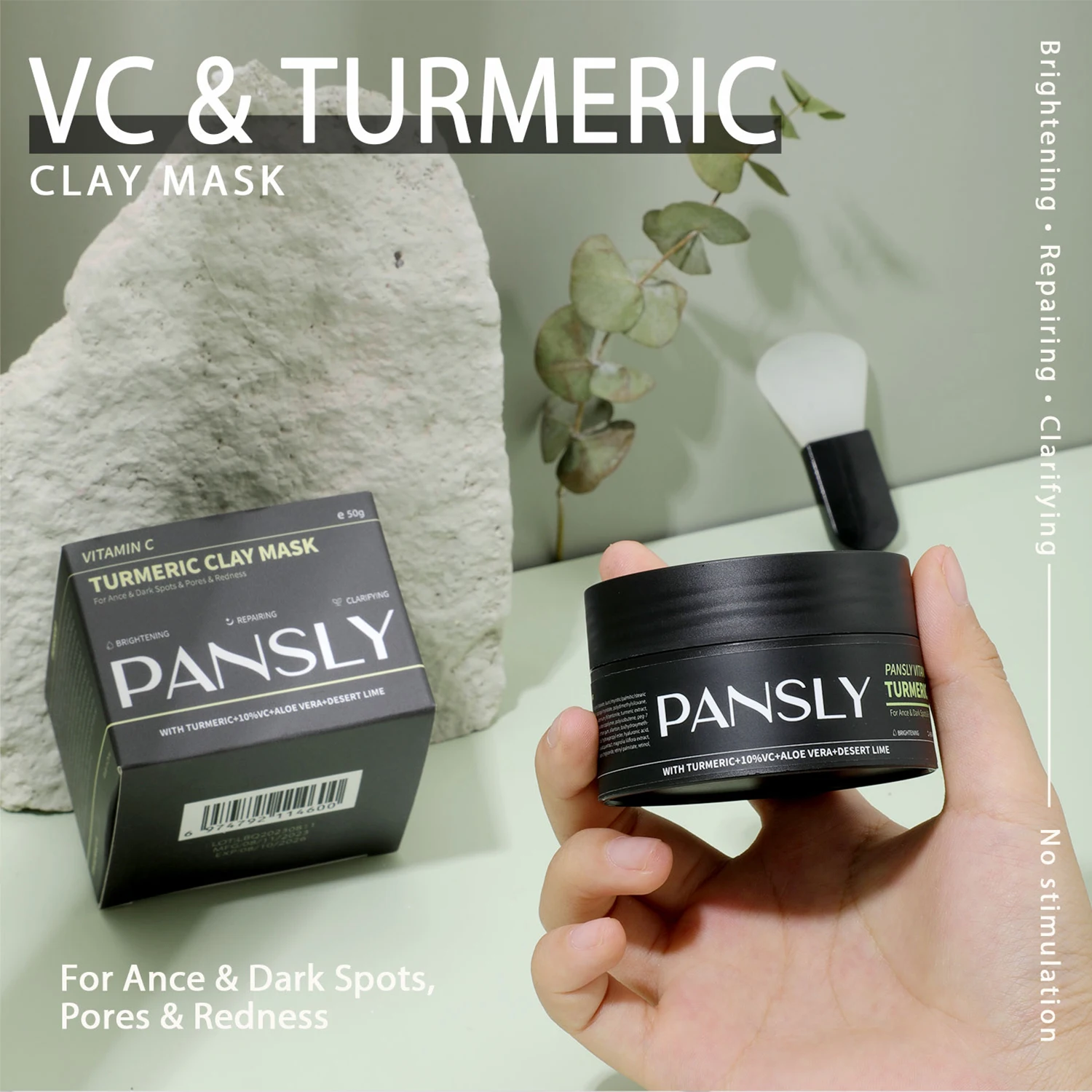 

PANSLY Turmeric VitaminC Clay Mud Facial Mask Acne Treatment Dark Spots Remover Deep Cleaning Brightening Whitening Cream