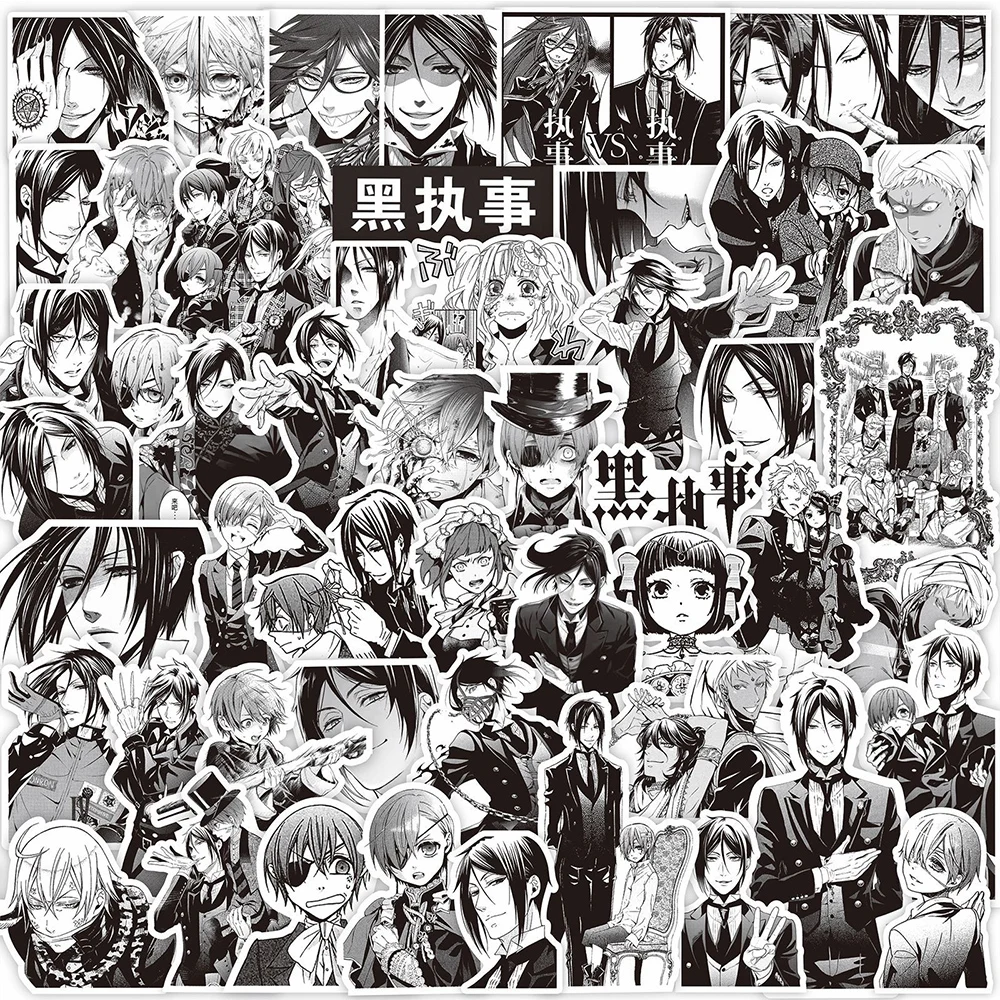 

10/30/75pcs Black and White Japanese Anime Black Butler Stickers for Laptop Skateboard Phone Waterproof Cool Sticker Wholesale