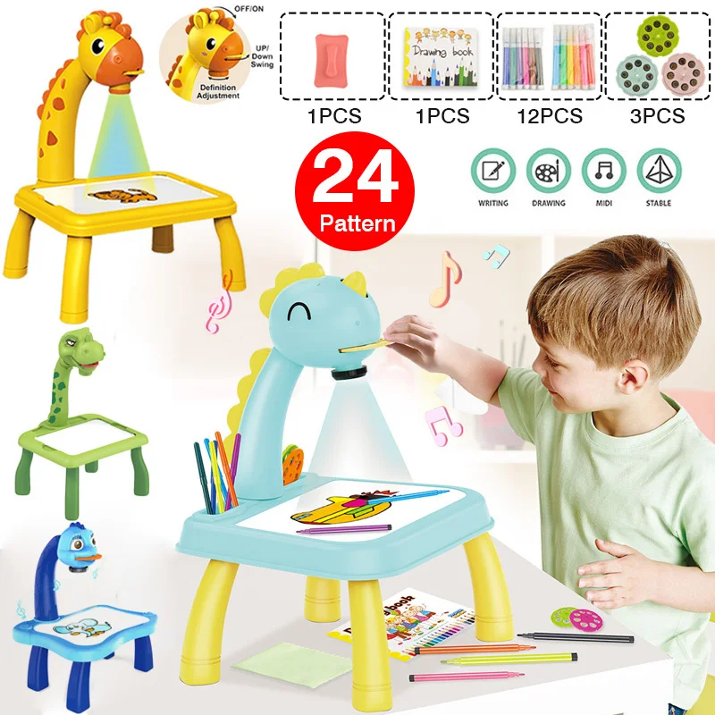 

Children Led Projector Art Drawing Table Light Toy Kids Animal Painting Table Boys Girls Education Learning Painting Tools Toys