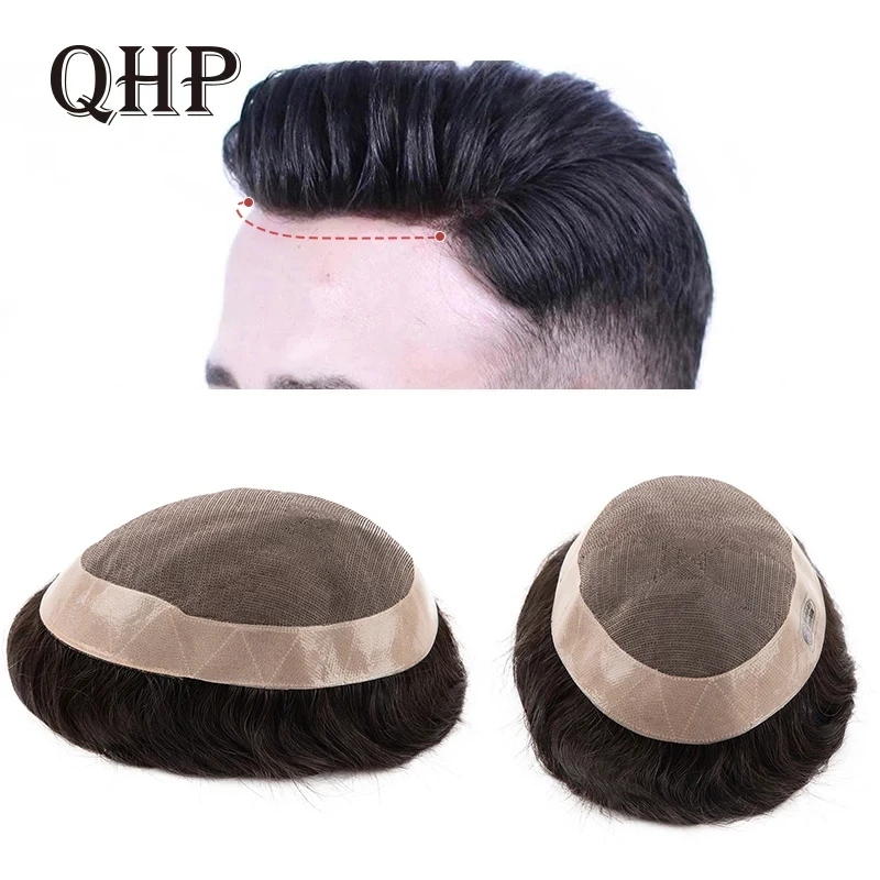 Men Hair Toupee Fine Mono Men's Wig Durable Capillary Prosthesis 6inch Handmade Mens Wigs Human Hair Tupee System 130% Density