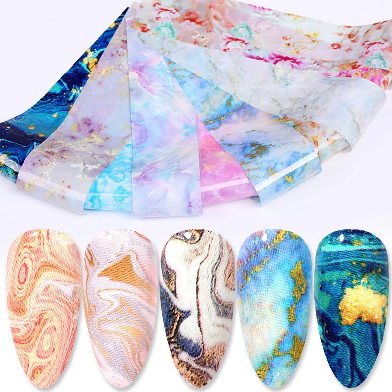 

Fashion NEW Nail Foil Stickers Set Marble Flower Design Gilding Pattern Transfer Decal Slider Paper Nail Art Decorations