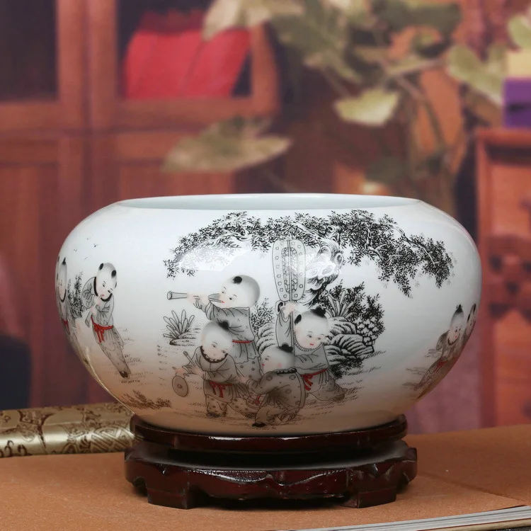 

ceramics Jingdezhen Fencai shallow water tank Home Furnishing modern boy decorative handicrafts factory wholesale