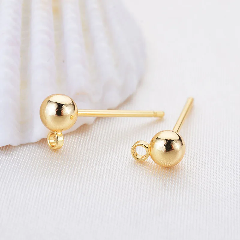 

5PCS 4mm ball needle with hanging ear needle adzuki bean stud earrings DIY handmade jewelry accessories wholesale