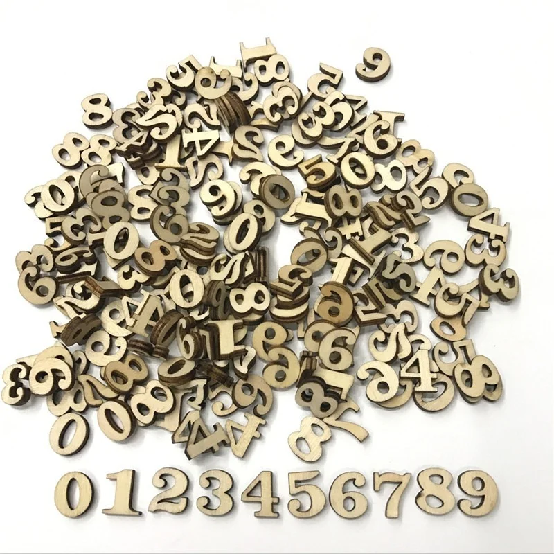 

50PCS Mixed 0-9 Handmade Crafts Natural Wooden Number Decoration Wood Number Craft Flatback Scrapbooking 15mm Home Decoration