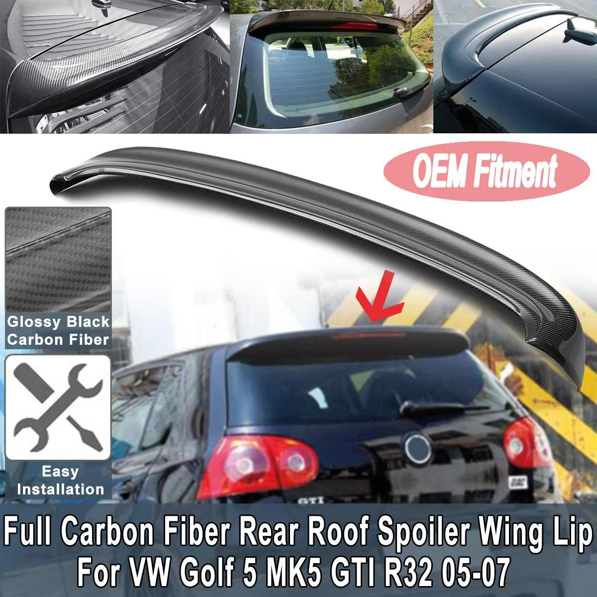

Full Carbon Fiber Rear Roof Spoiler Wing Lip For Volkswagen for VW Golf 5 MK5 GTI R32 05-07 Primer Rear Window Spoiler